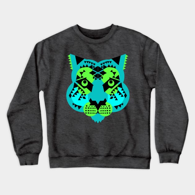 Tiger Face, Blue and Green Crewneck Sweatshirt by AnimalMagic